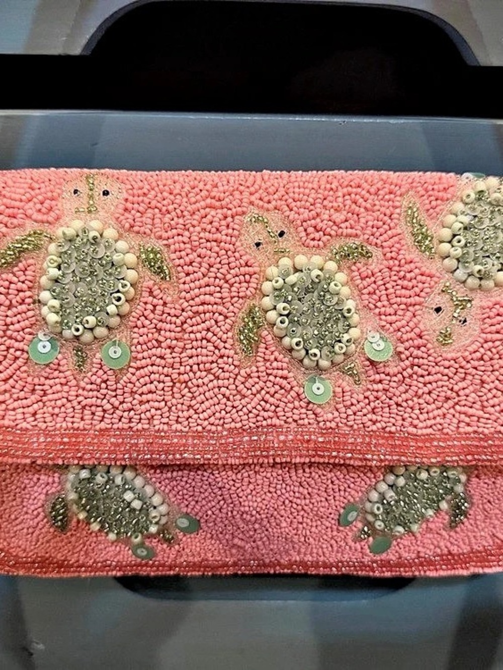 Pink Beaded Turtle Shoulder Bag Like New